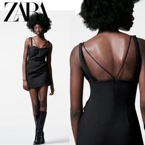 NWT ZARA Black Strap Women's Midi Dress Zip Back Sz L